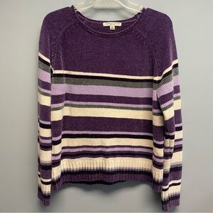 Carolyn Taylor Purple Striped Crew Neck Sweater